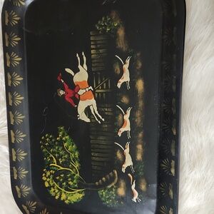 Vintage 1970s Signed Black Tray with Equestrian Design. Ralph Lauren Inspired